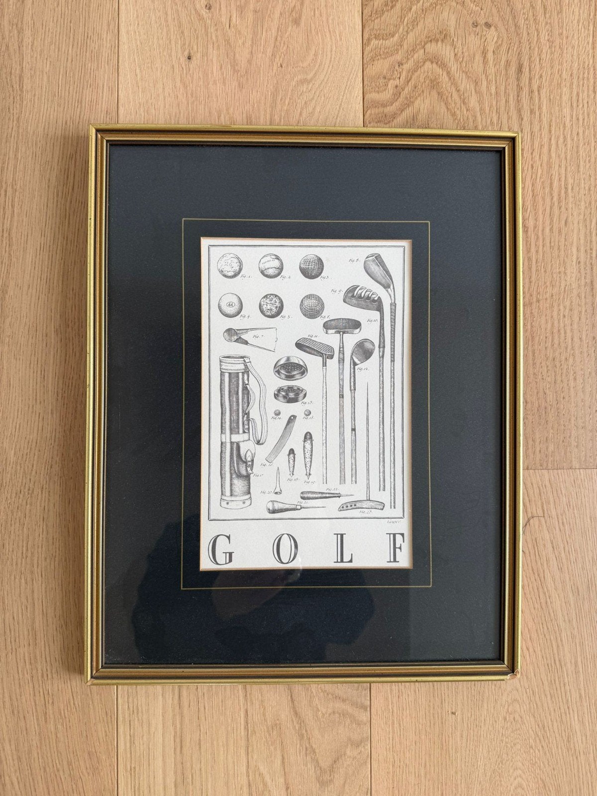Lijst met golfthema, Zo goed als nieuw, Goud, Met glas, Hout