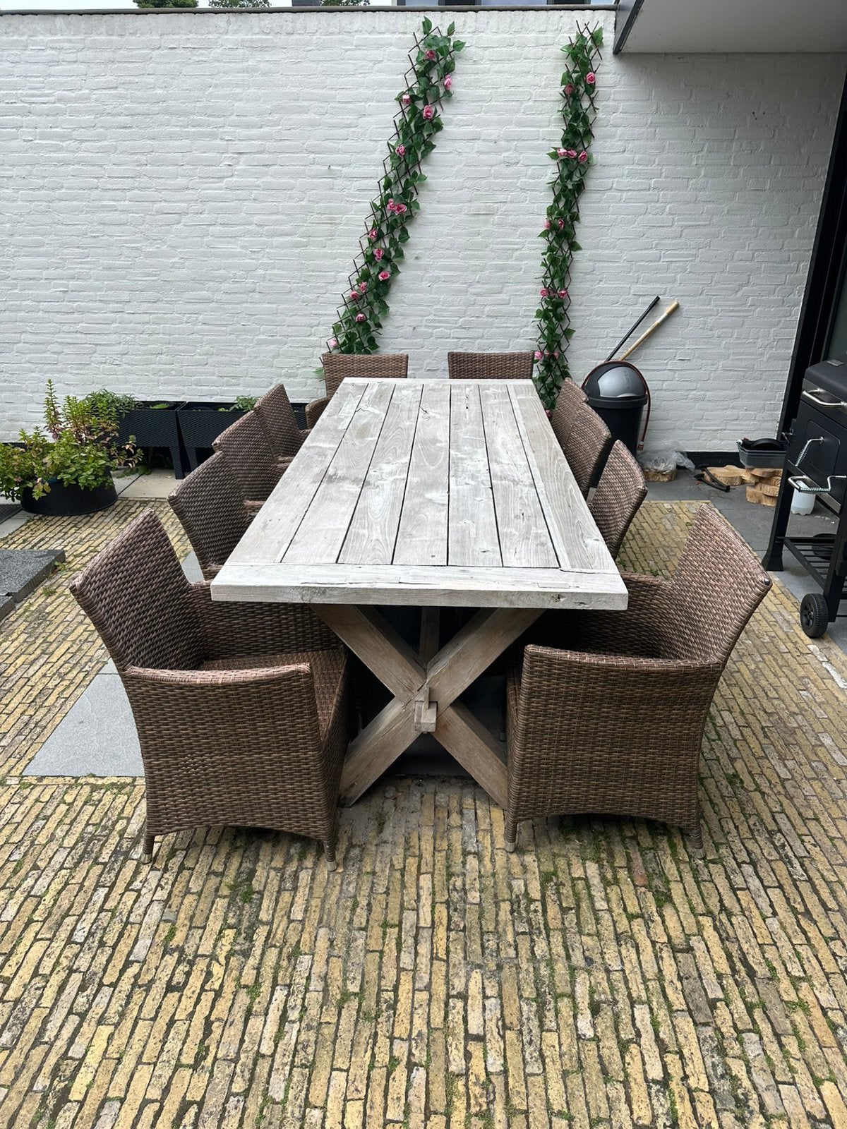 Teak tuintafel merk Life met 10 Hartmann stoelen !, Tuin en Terras, Ophalen, Zo goed als nieuw, Teakhout