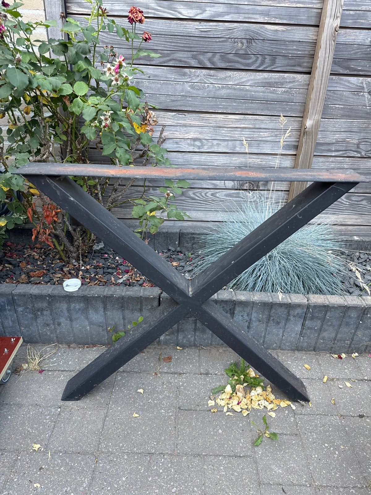 Metalen X-poot onderstel voor tafel, zwart, Huis en Inrichting, Ophalen, Tafelpoot, Gebruikt, 100 tot 150 cm