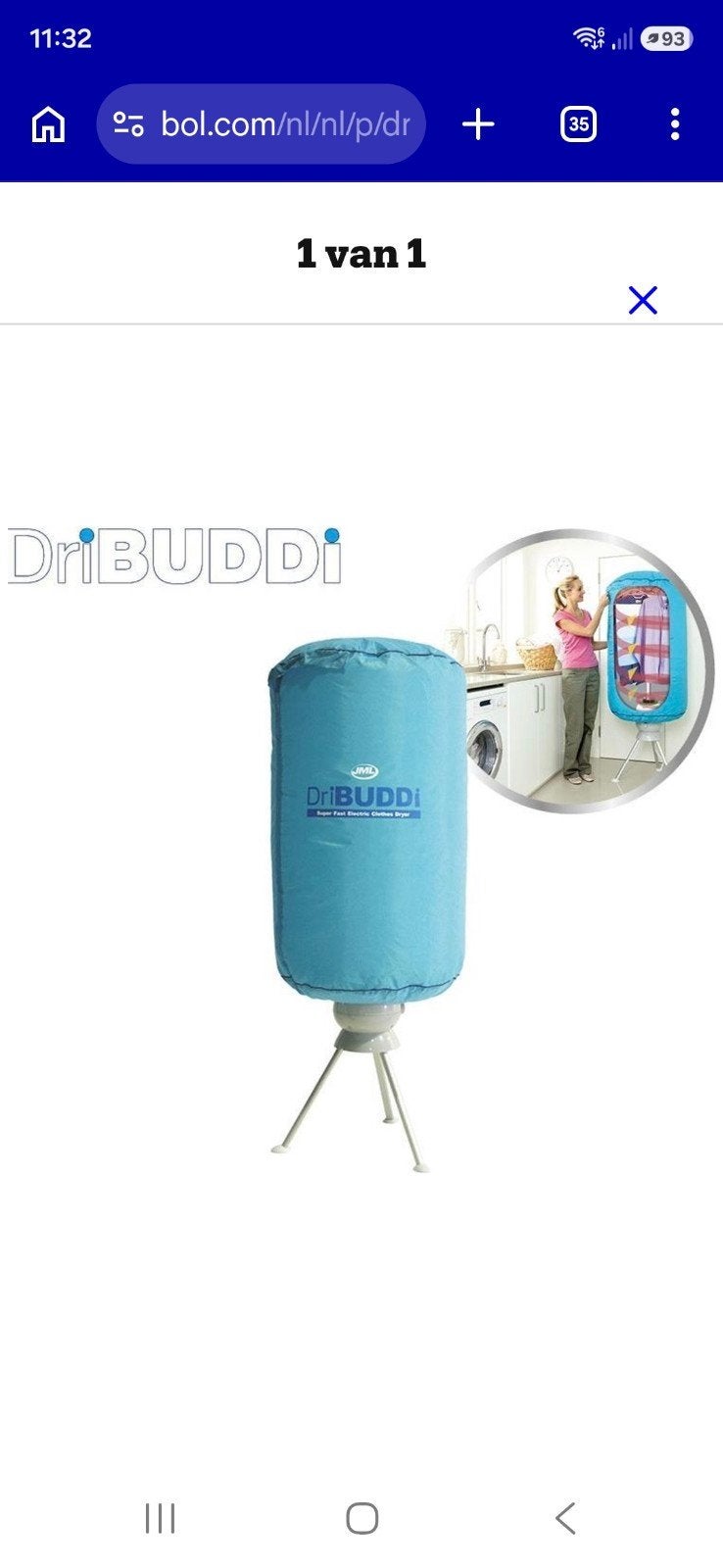 DriBUDDI Super Snelle Elektrische Wasdroger, Ophalen, Gebruikt, Voorlader, 90 tot 95 cm