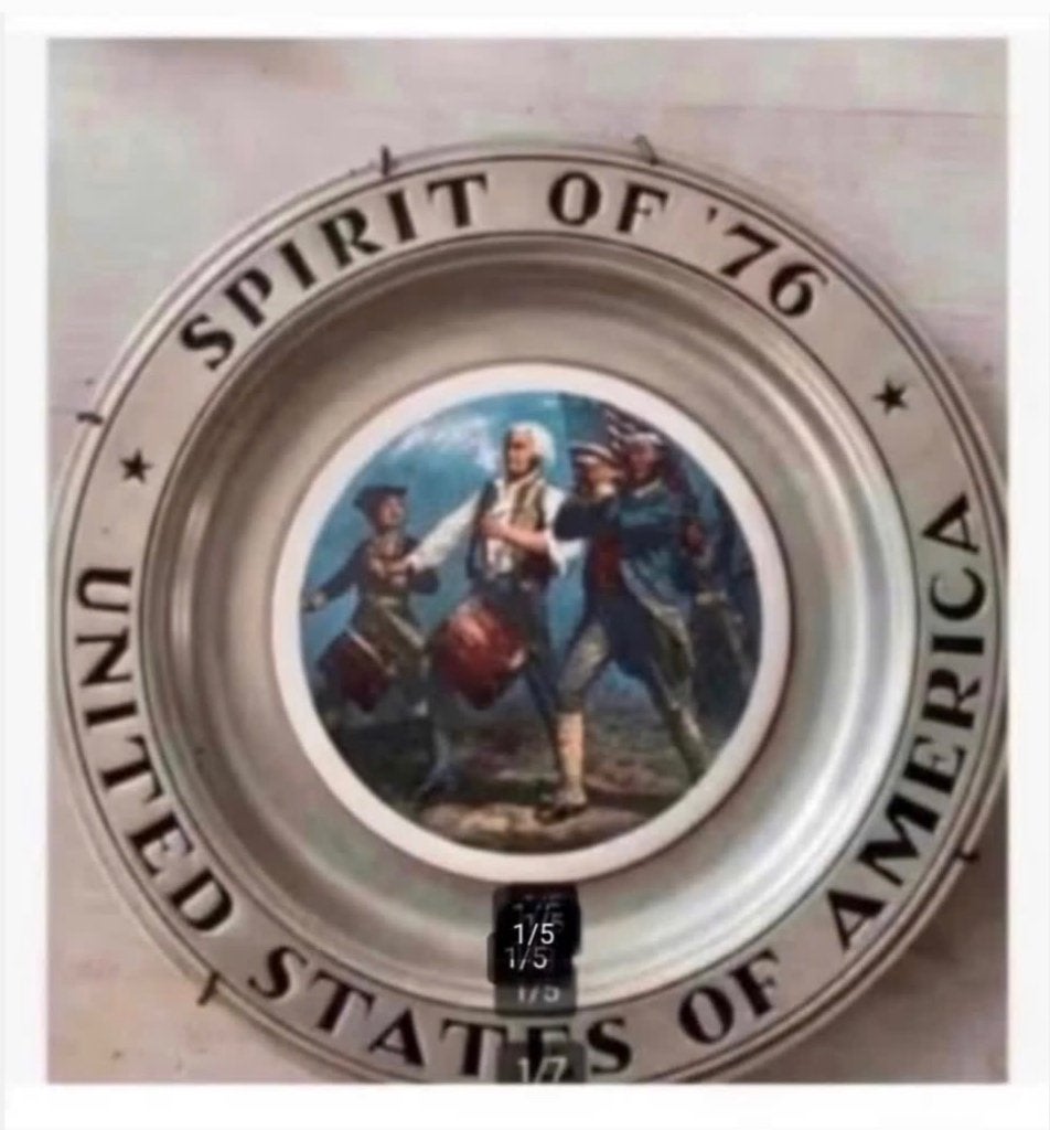Vintage wandbord Amerika Tin, 28 cm, “Spirit of ‘76”, Antiek en Kunst, Curiosa en Brocante, Ophalen of Verzenden