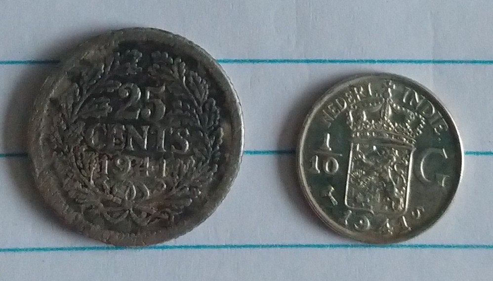 25 cent en 1/10e gulden 1941,  volgnr 23, Postzegels en Munten, Munten | Nederland, Ophalen of Verzenden, Koningin Wilhelmina