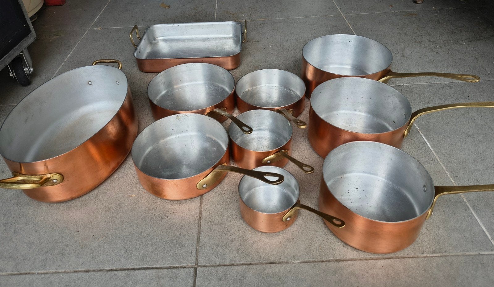 Grote set koperen pannen en braadslee - Made in France, Braadpan, Met handvatten, Ophalen of Verzenden, Overige merken