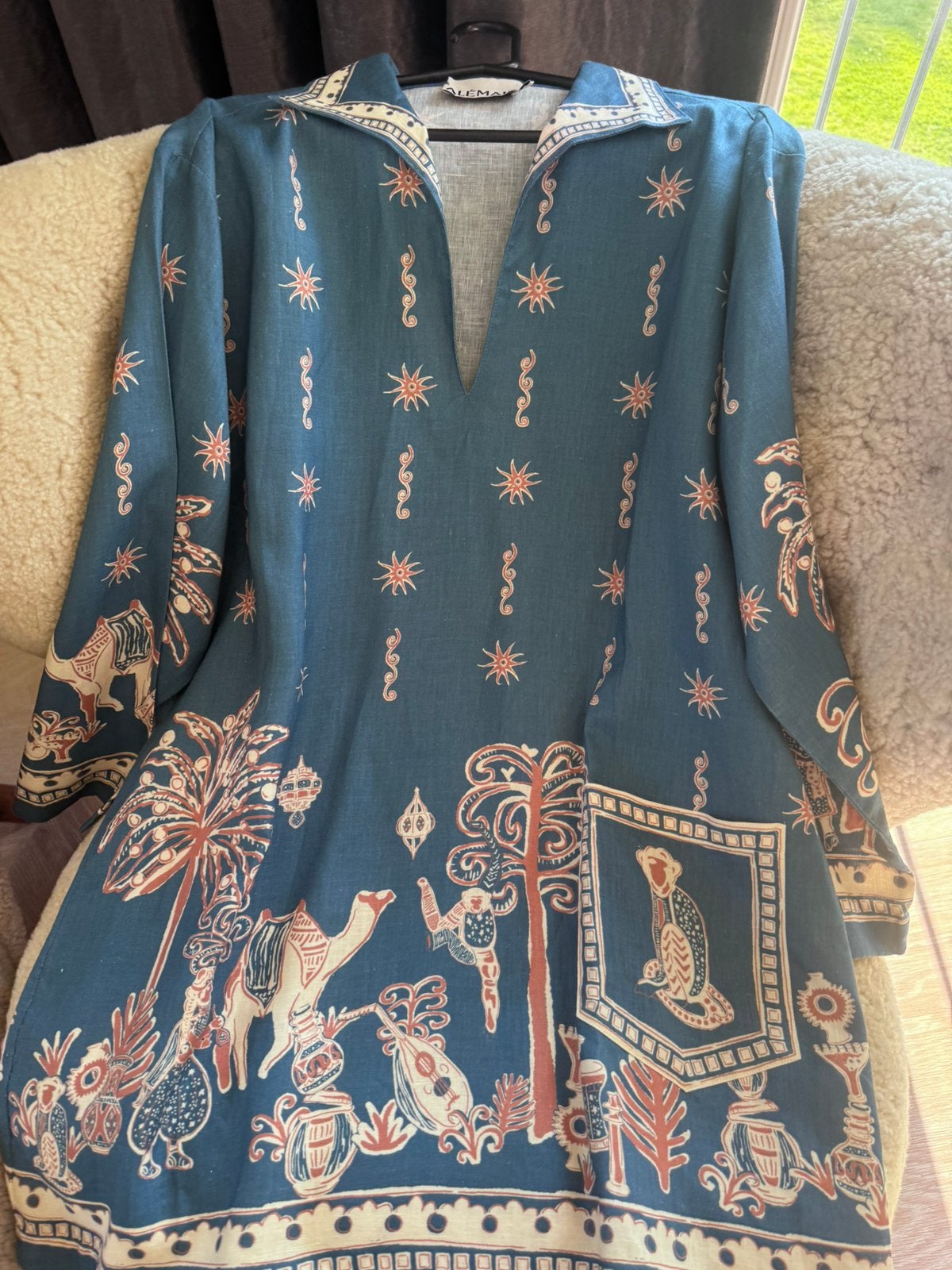 Alemais Acacia linnen mini jurk - Blauw met print, Maat 38/40 (M), Nieuw, Boven de knie, Verzenden