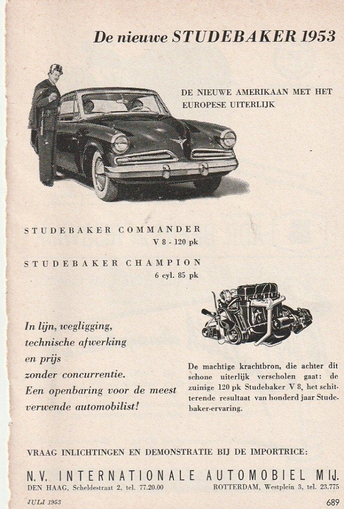 Retro reclame 1953 Studebaker auto Commander Champion, Verzenden, Overige typen