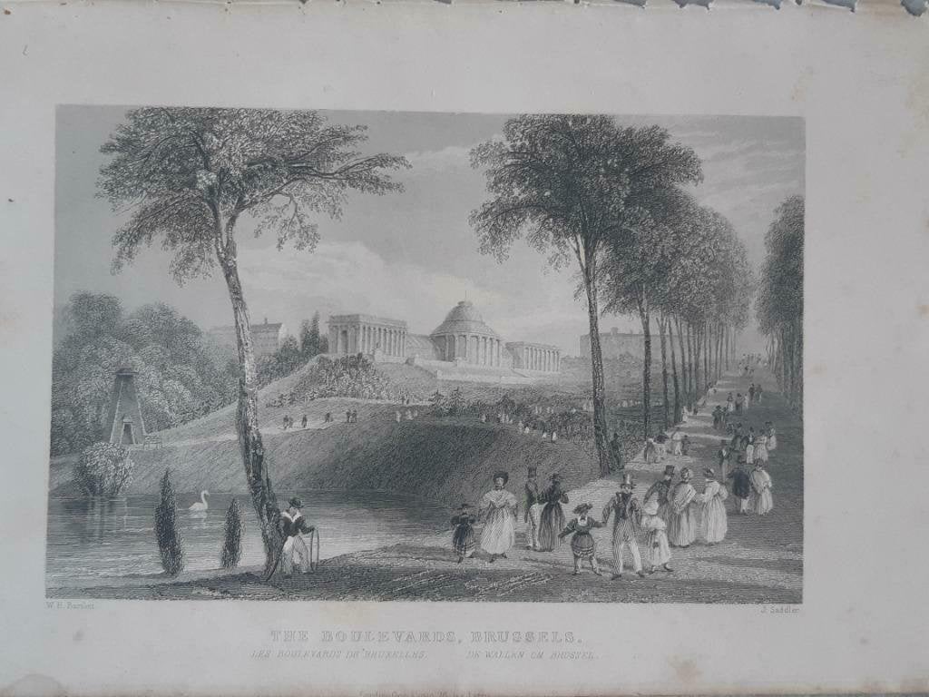 059 / Boulevard - Wallen om Brussel - Bruxelles gravure 1835, Antiek en Kunst, Ophalen of Verzenden