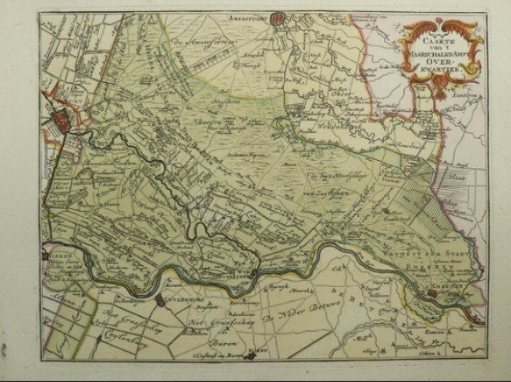 ZELDZAME PLATTEGROND PROVINCIE UTRECHT 1740 OVERKWARTIER, Antiek en Kunst, Kunst | Etsen en Gravures, Handgekleurd, Verzenden