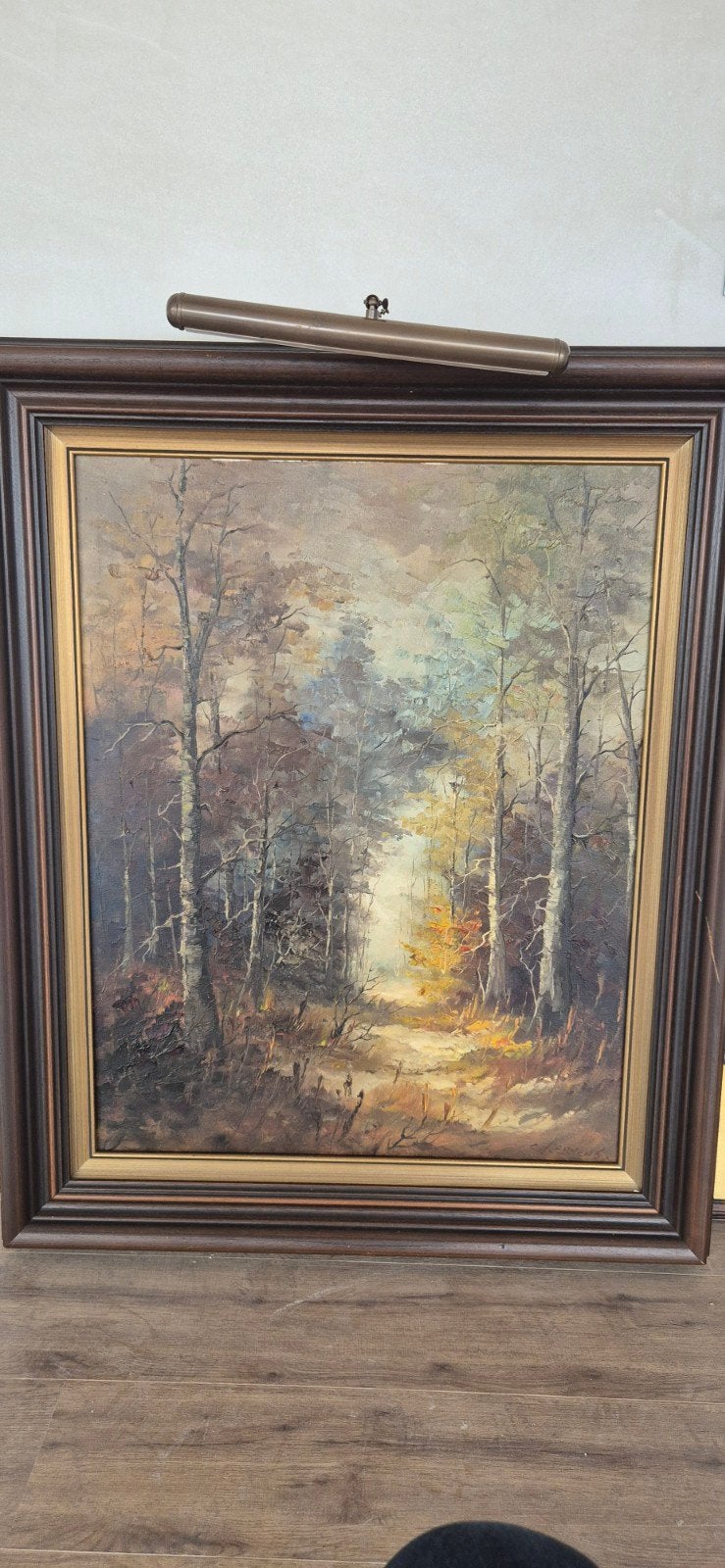 Schilderij van G.j Ernens: Bosgezicht in herfstkleuren, Ophalen, Impressionistisch, Handgeschilderd, Doek