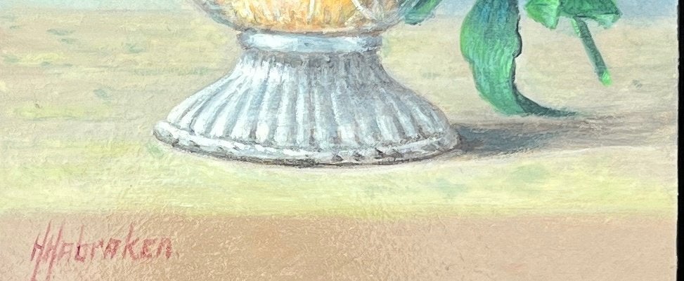 Schilderij mandarijnen in een glas. Hans Habraken., Antiek en Kunst, Ingelijst, Paneel, Realistisch, Stilleven