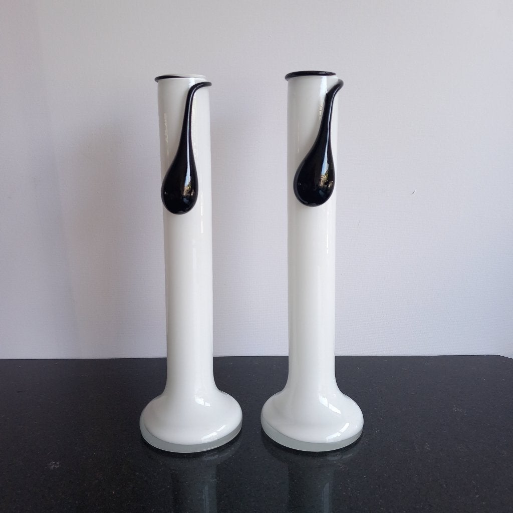 Set van 2 bijzondere vintage glazen vazen Napoleon 29,5 cm, Ophalen of Verzenden