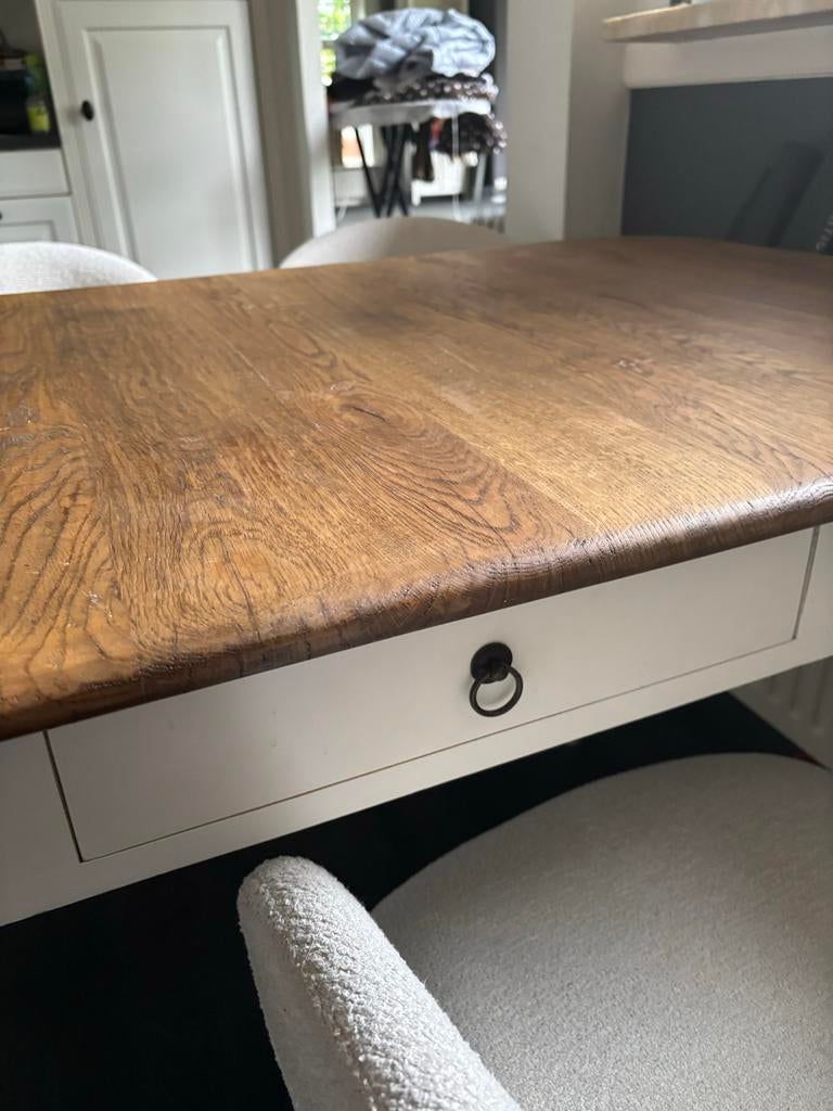 Witte keukentafel met houten blad - 130x80 cm, Huis en Inrichting, Tafels | Eettafels, Ophalen, Gebruikt, 100 tot 150 cm, 50 tot 100 cm