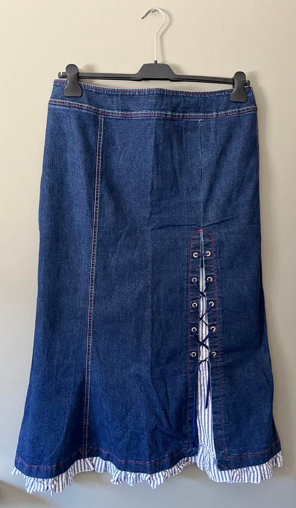 Lange spijkerrok van Feelings, maat 44. Leuke details., Blauw, Maat 42/44 (L), Ophalen of Verzenden, Zo goed als nieuw