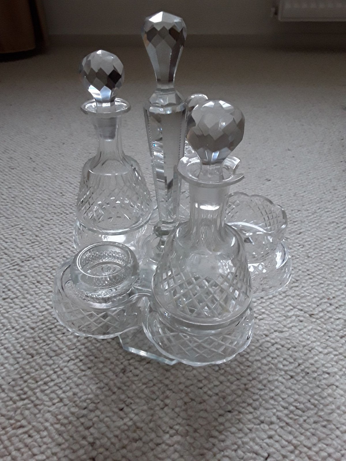 Antiek kristal tafelstel - draaibaar - azijn olie zout etc., Antiek en Kunst, Antiek | Glas en Kristal, Ophalen of Verzenden