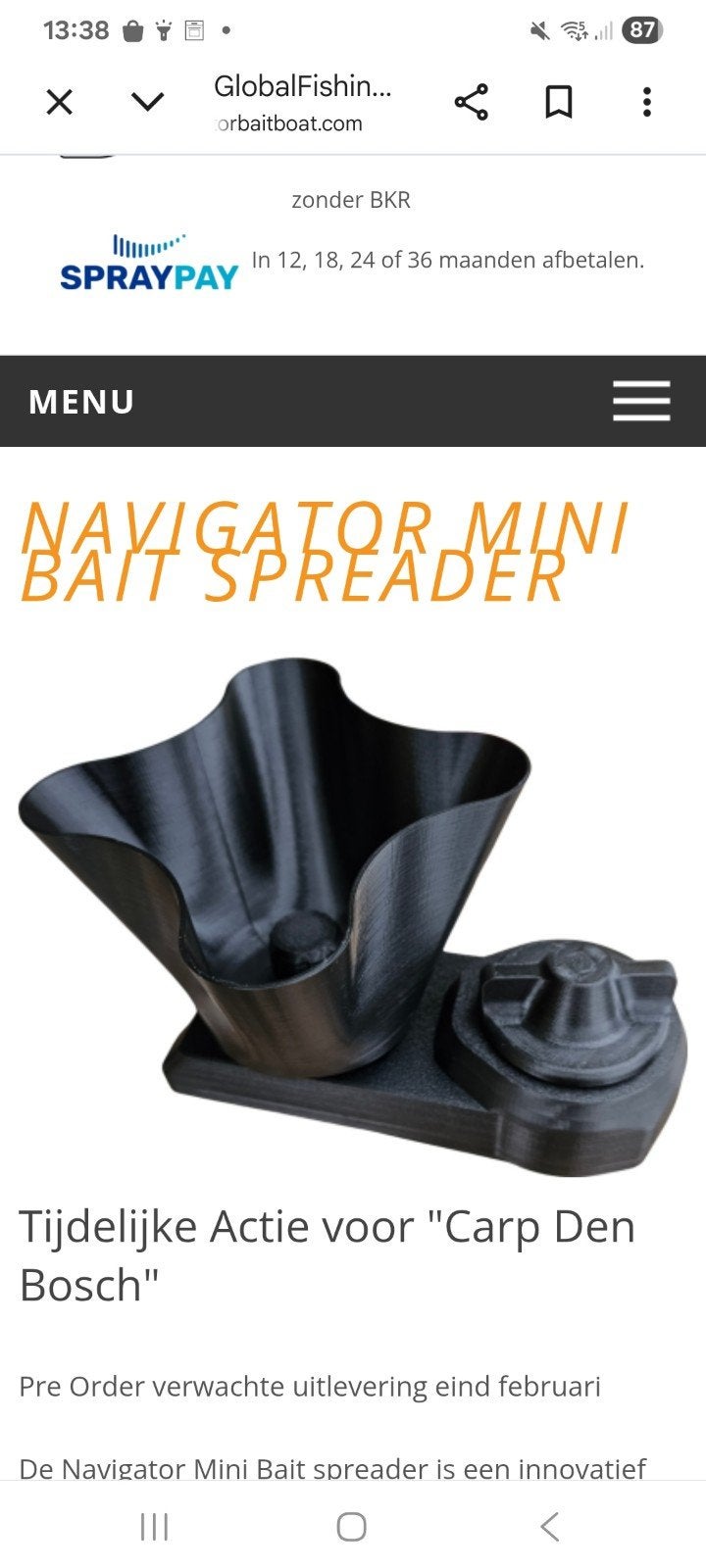 Gezocht baitspreader voor Navigator Mini voerboot, Ophalen of Verzenden, Overige typen