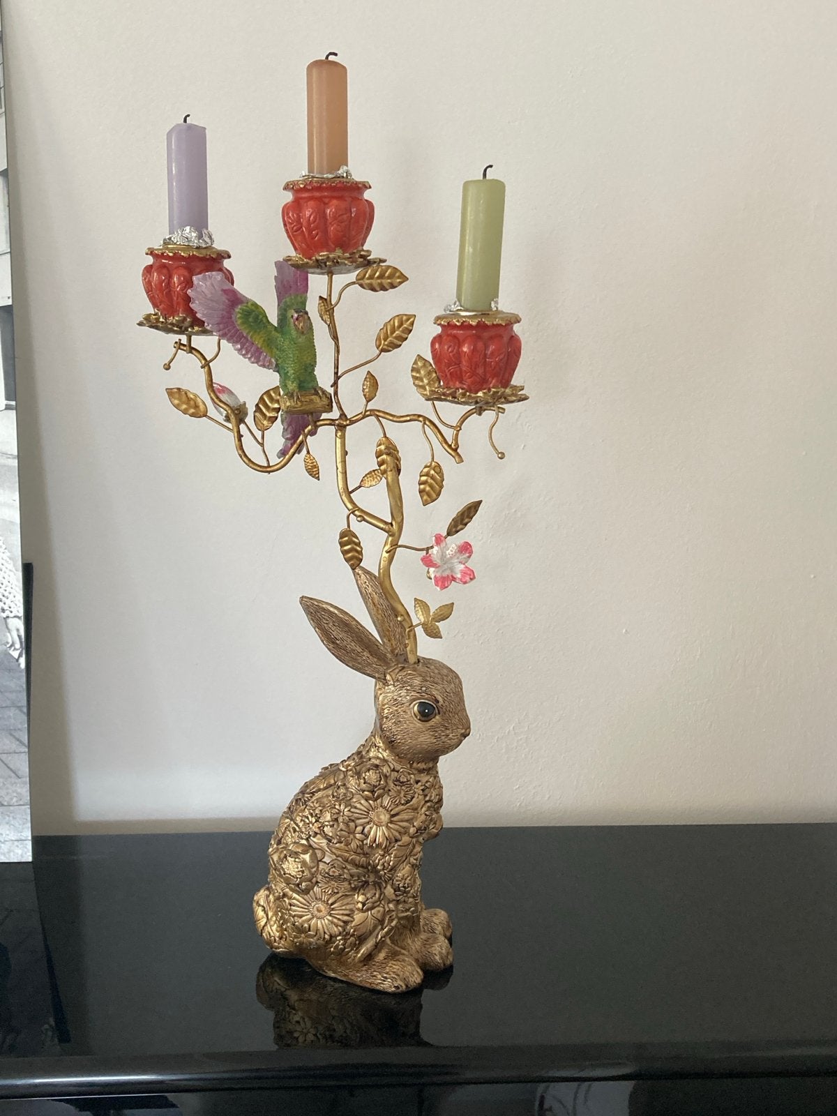 Clayre & Eef Kandelaar Konijn Goudkleurig. Maat: 24x10x47 cm, Huis en Inrichting, Woonaccessoires | Kandelaars en Kaarsen, Ophalen
