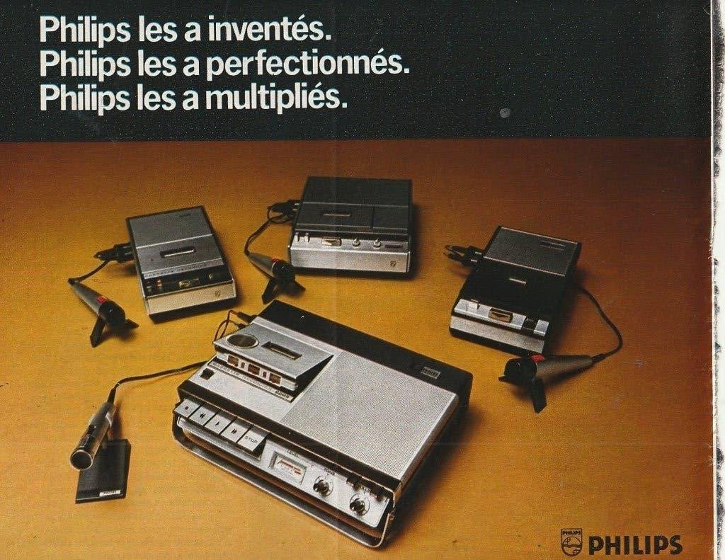 retro reclame 1972 Philips cassetterecorders 4 soorten, Verzenden, Overige typen