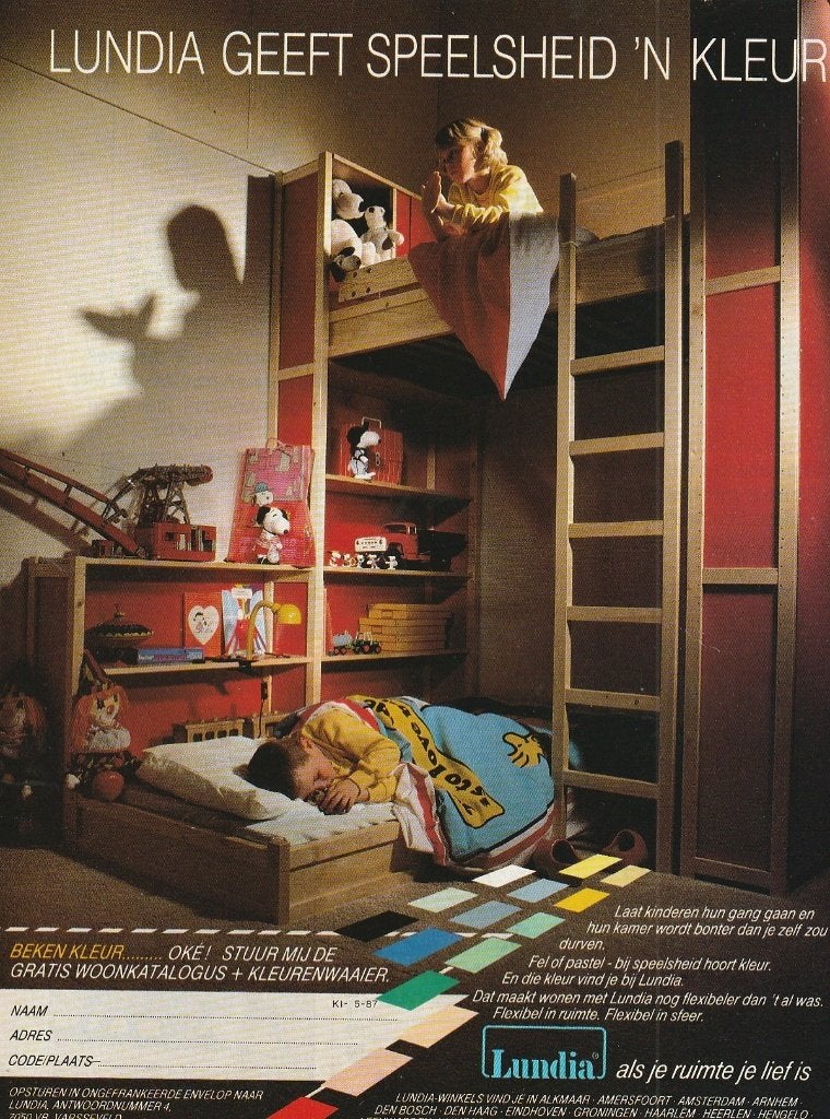 Retro reclame 1987 Lundia Varsseveld jongetje hoogslaper, Verzenden, Overige typen