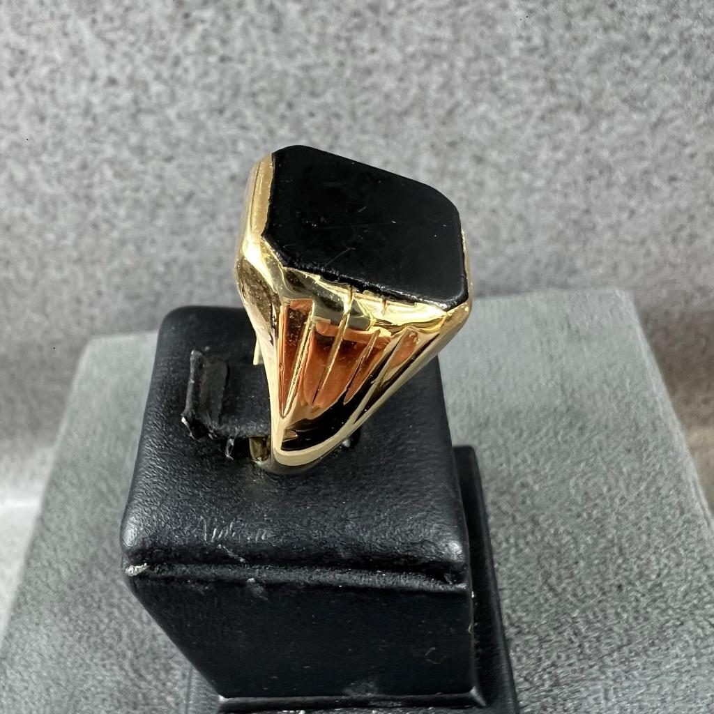 Gouden Ring | 14k | 7,4g | herenring met onyx | mt19| 408844, Sieraden, Tassen en Uiterlijk, Ringen, 18 tot 19, Gebruikt, Ophalen of Verzenden