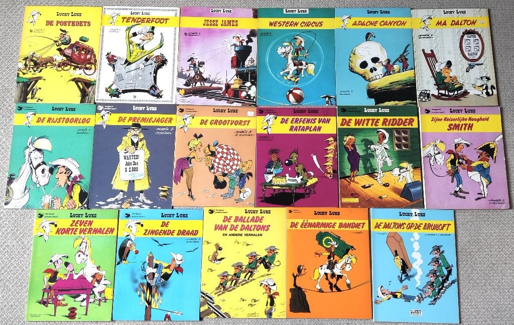 17 stripboeken van Lucky Luke Dargaud  uitgaven, Meerdere stripboeken, Ophalen of Verzenden, Zo goed als nieuw