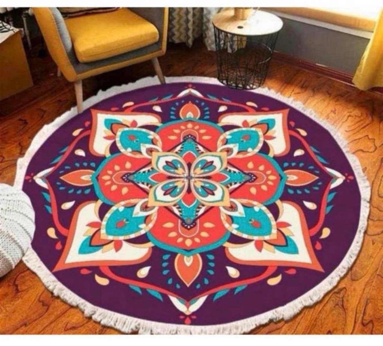 Vintage katoenen tapijt wasbaar rond kleed 100CM abstract, Rond, Nieuw, Ophalen of Verzenden, H