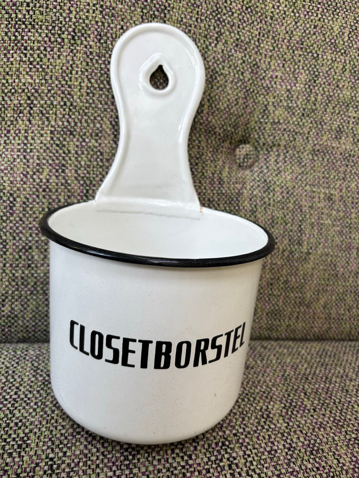 Vintage emaille closetborstelhouder, Antiek en Kunst, Antiek | Emaille, Ophalen of Verzenden