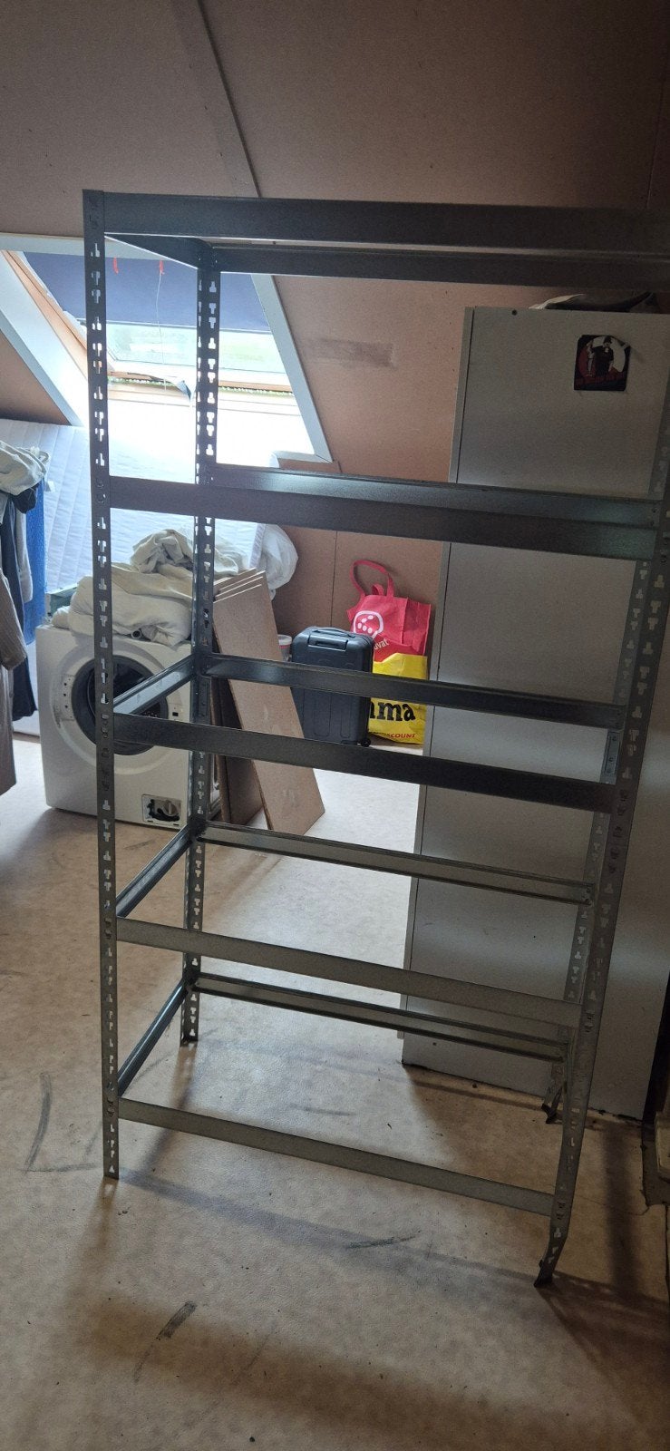 Metalen stellingkast met houten platen, Ophalen, Gebruikt