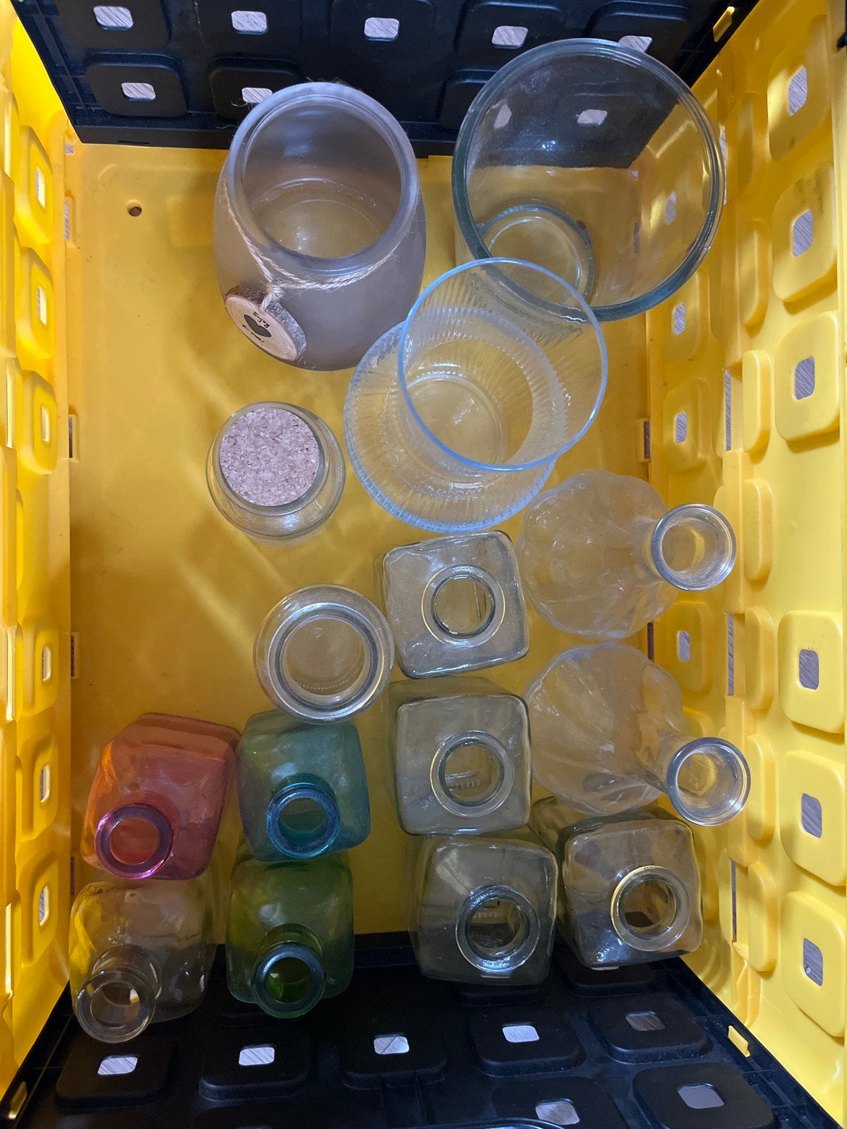 Diverse glazen vazen en flesjes - decoratie set, Huis en Inrichting, Woonaccessoires | Vazen, Ophalen, Gebruikt, Glas, Meerkleurig