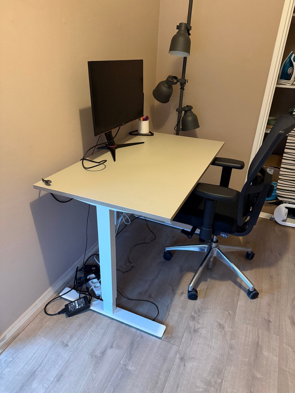 Zit-sta bureau - 70x120x80cm - Handmatig verstelbaar, Ophalen, Zit-sta bureau, Gebruikt, Spaanplaat of MDF