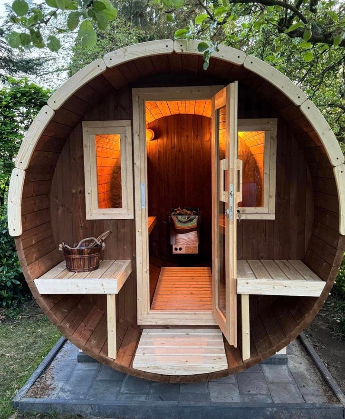 Sauna barrel thermowood 300 cm met electrisch of houtkachel, Sport en Fitness, Sauna, Fins of Traditioneel, Ophalen of Verzenden