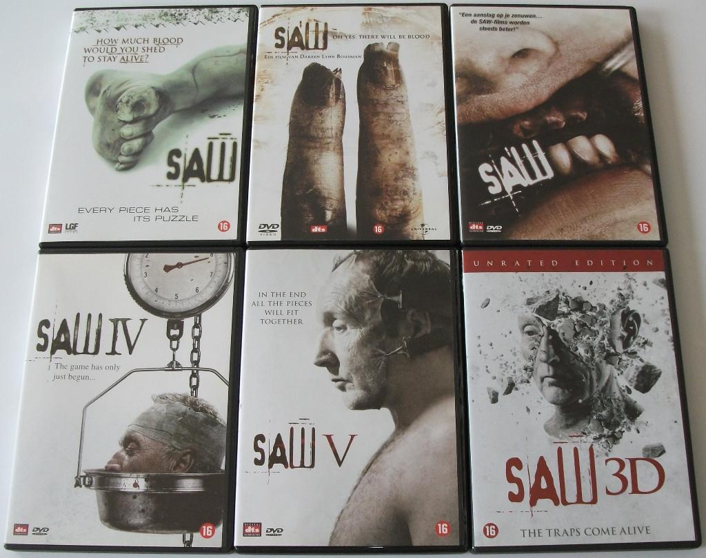 Dvd *** SAW *** Deel 1 + 2 + 3 + 4 + 5 + 7, Vanaf 16 jaar, Ophalen of Verzenden, Zo goed als nieuw, Overige genres