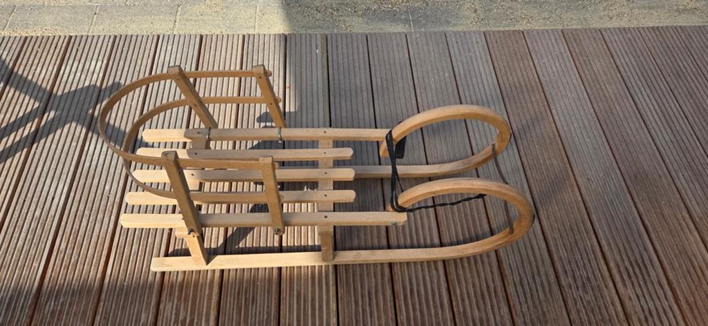 Houten slee met rugleuning, Ophalen, Rugleuning, Gebruikt, Hout