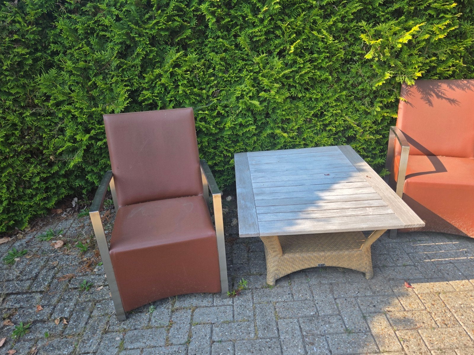Tuinstoelen met RVS frame en kunstleer, Tuin en Terras, Tuinstoelen, Ophalen, Gebruikt, Rvs