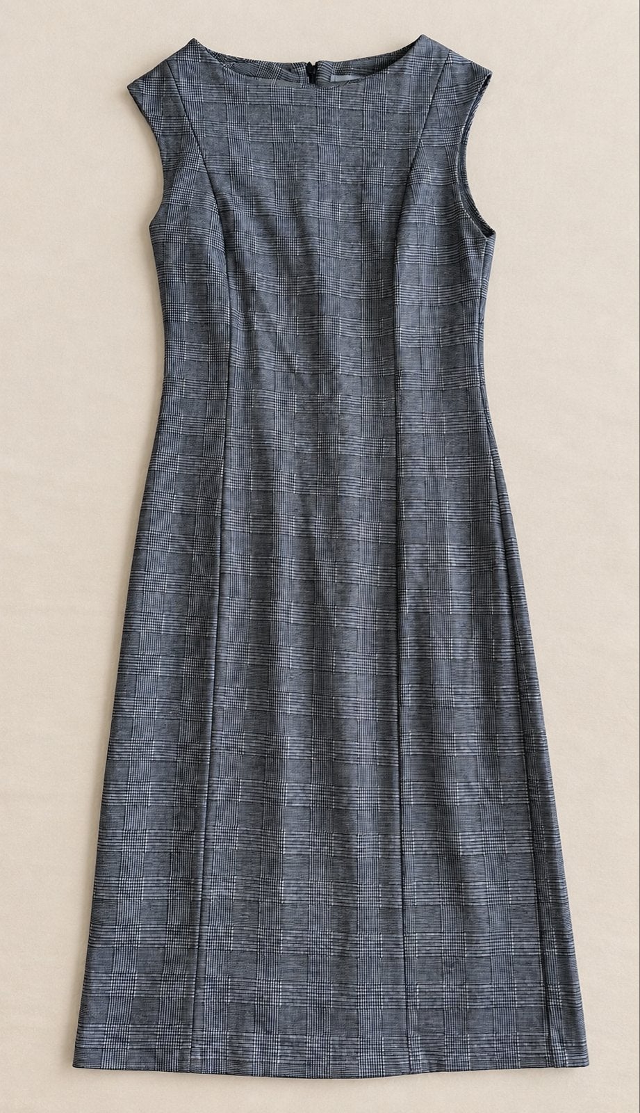 Mango grijze geruite jurk met ronde hals en kapmouwtjes, Kleding | Dames, Ophalen, Zo goed als nieuw, Maat 36 (S), Grijs