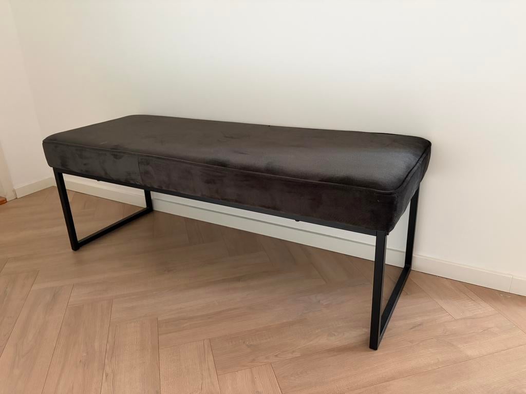 Halbankje grijs velvet, Ophalen, Tweepersoons, 75 tot 100 cm, Zo goed als nieuw