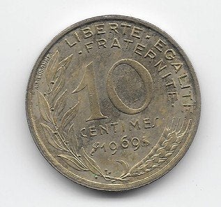 Frankrijk 10 centimes 1969 KM# 929, Verzenden, Frankrijk, Losse munt