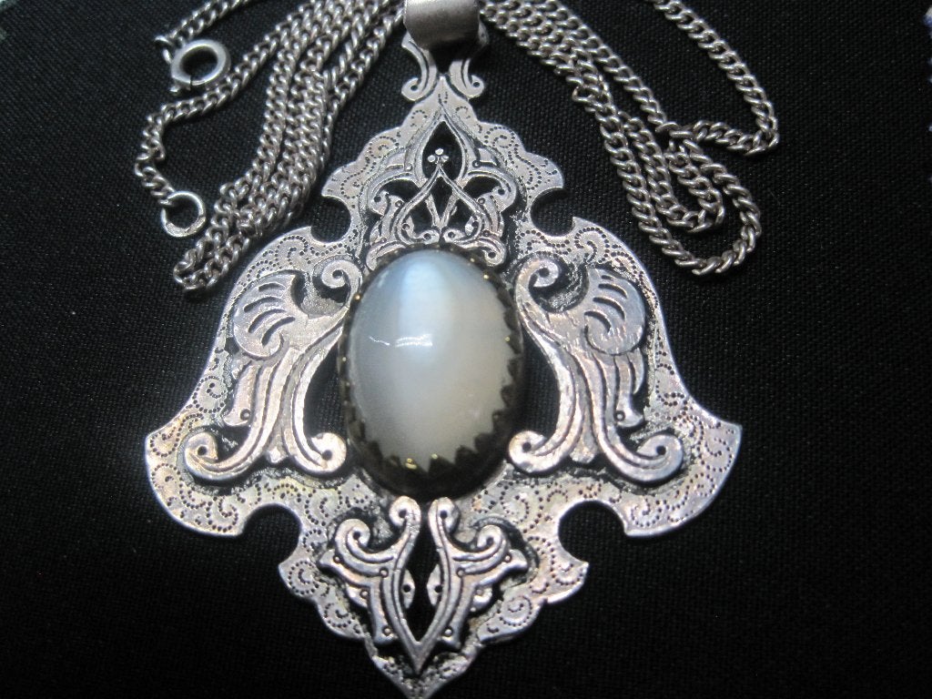 Art deco maansteen kattenoog hanger zilver 950 zeldzaam, Sieraden, Tassen en Uiterlijk, Antieke sieraden, Ophalen, Zilver, Hanger