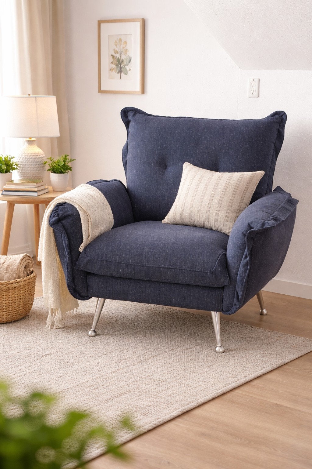 Comfortabele fauteuil antraciet met zilveren poten, Huis en Inrichting, Fauteuils, Ophalen, Gebruikt, Minder dan 75 cm, Stof