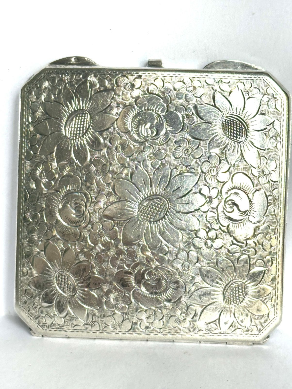 Antieke zilveren florale gegraveerde poederdoos, Antiek en Kunst, Antiek | Goud en Zilver, Verzenden, Zilver