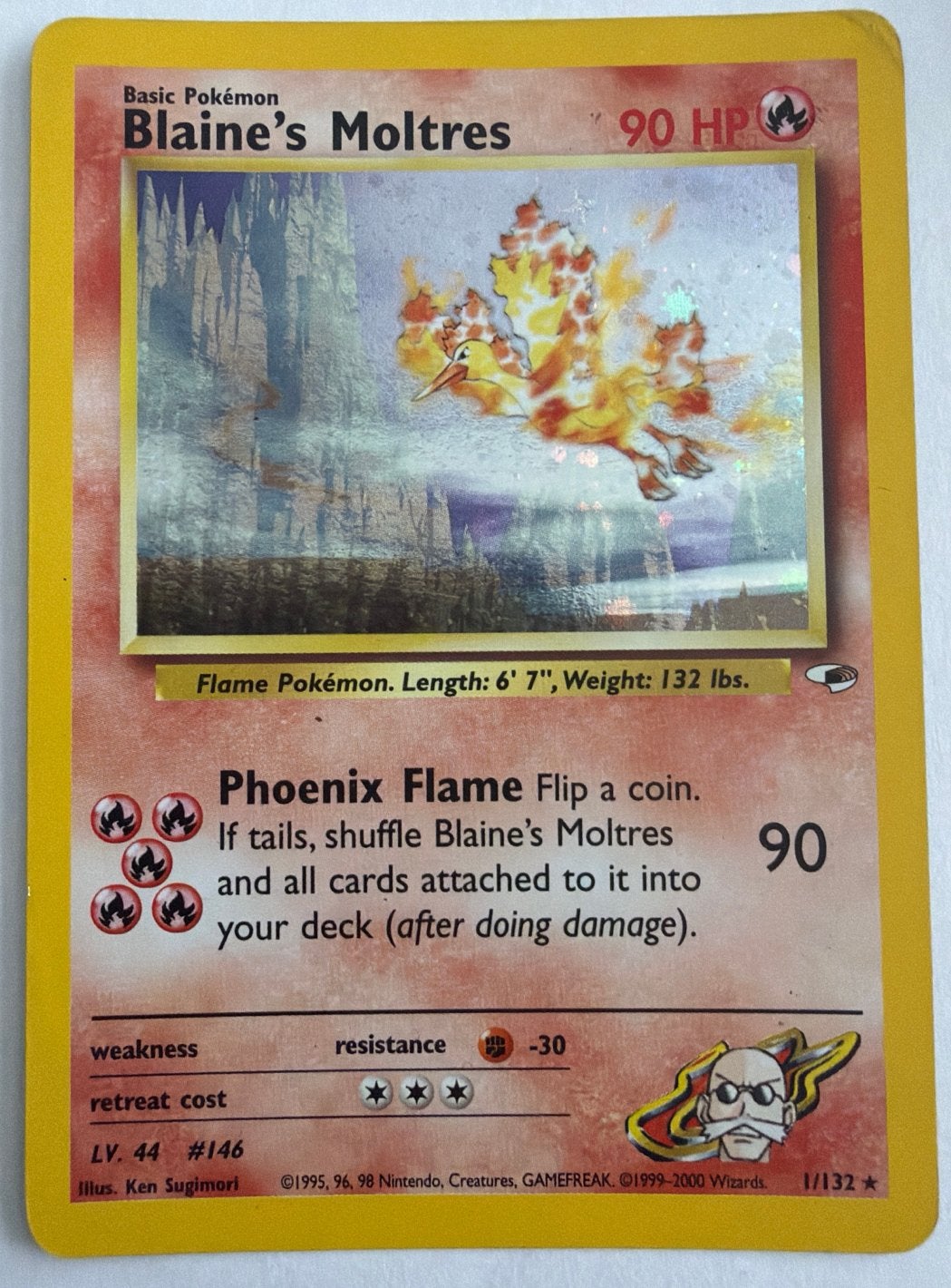 Blaine’s Moltres Holo 1/132 - Gym Challenge, Ophalen of Verzenden, Gebruikt, Losse kaart, Foil