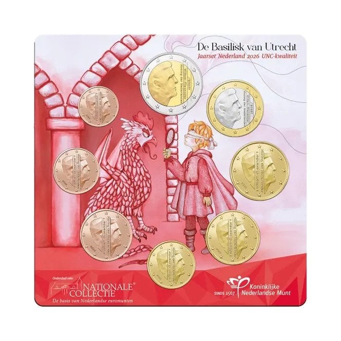 UNC set Nederland 2026 - 1 ct t/m 2 euro - Blister Basilisk, Verzenden, Overige landen, Overige waardes, Setje