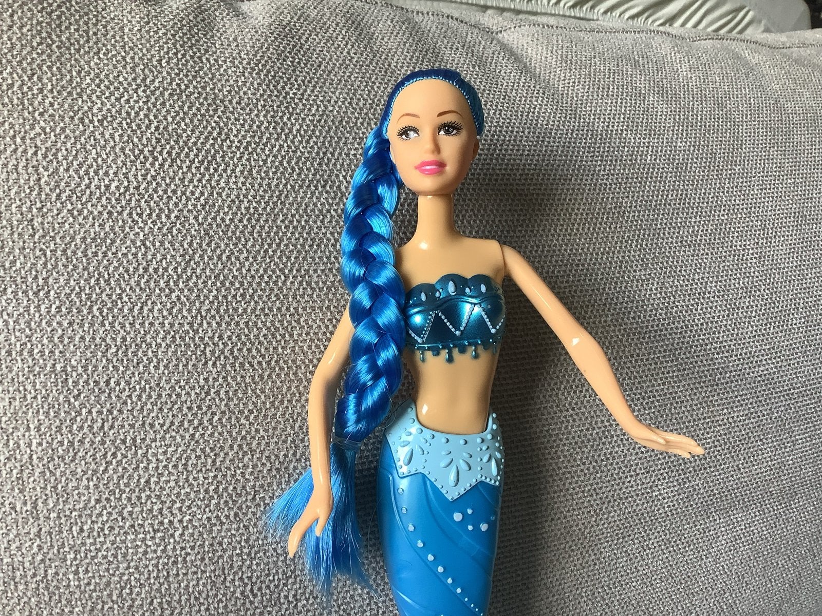 Blauwe Zeemeermin Barbiepop met Vlecht, Ophalen of Verzenden, Zo goed als nieuw, Barbie