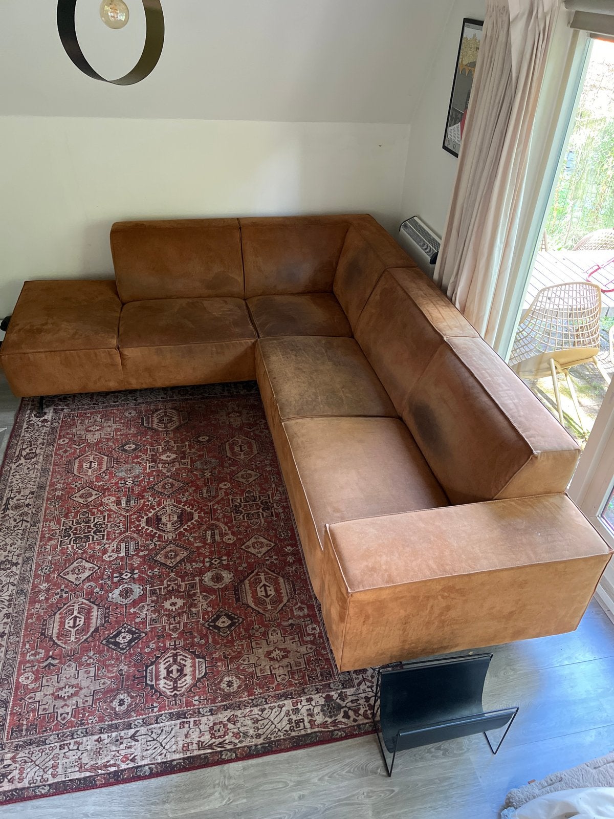 Cognac Hoekbank  282 cm x 230 cm, Huis en Inrichting, Banken | Bankstellen, Ophalen, 250 tot 300 cm, Gebruikt, 100 tot 125 cm