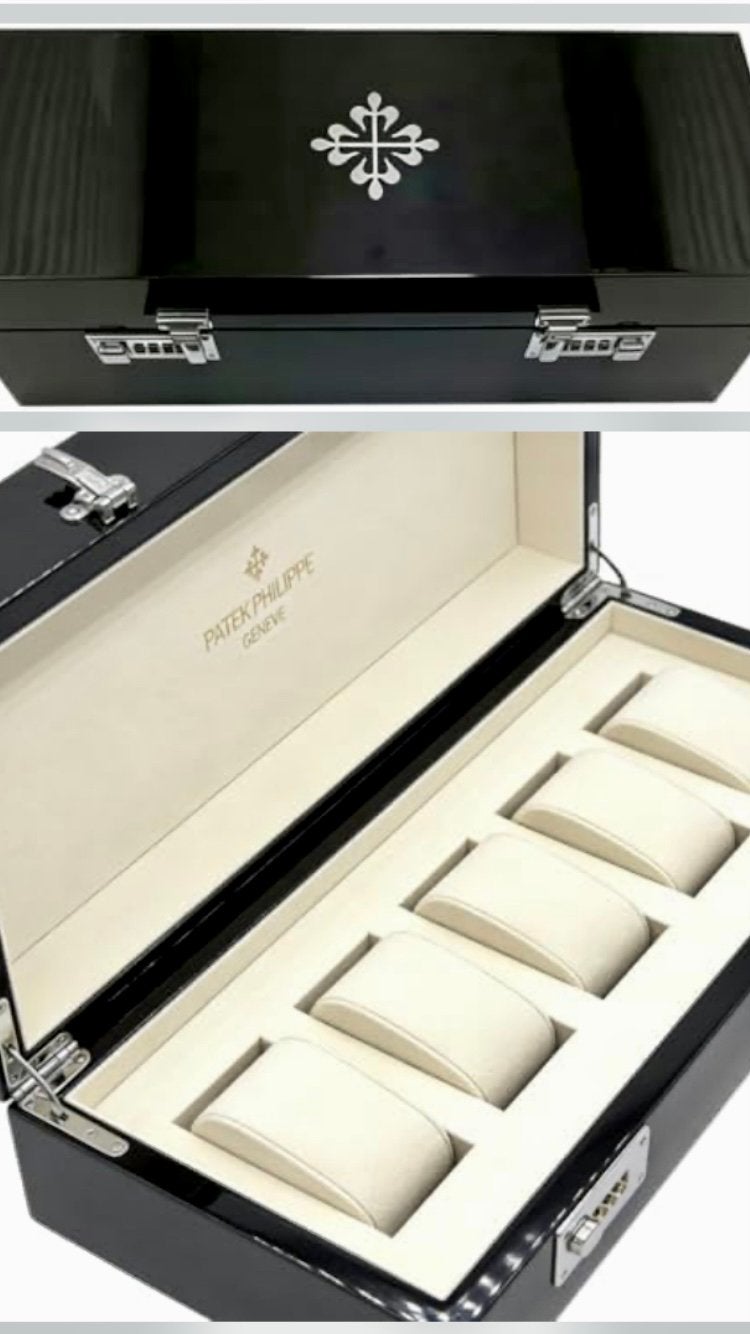 Patek Phillipe Hoogwaardige 5 Slots Pianolak Horlogebox, Ophalen, Zwart, Nieuw, Met slot