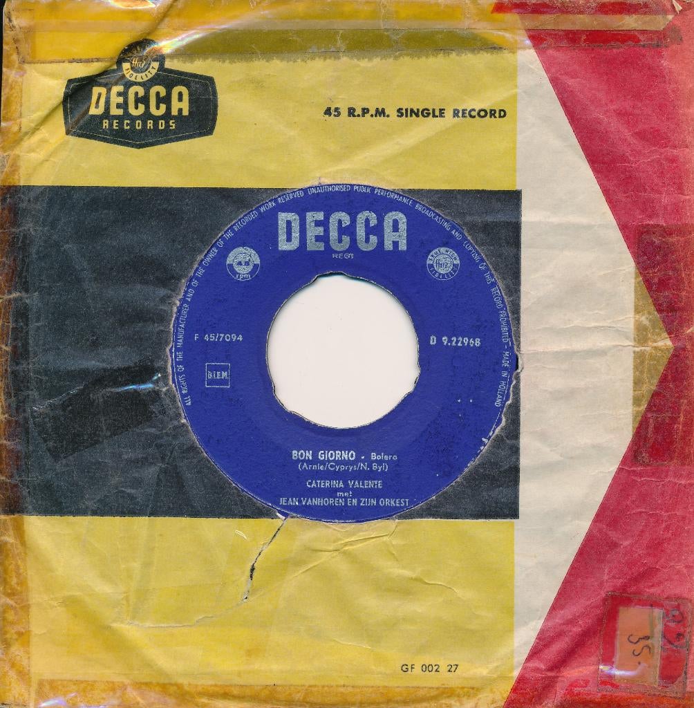 2566 Caterina Valente - Bon Giorno (1959), Gebruikt, 7 inch, Single, Ophalen of Verzenden