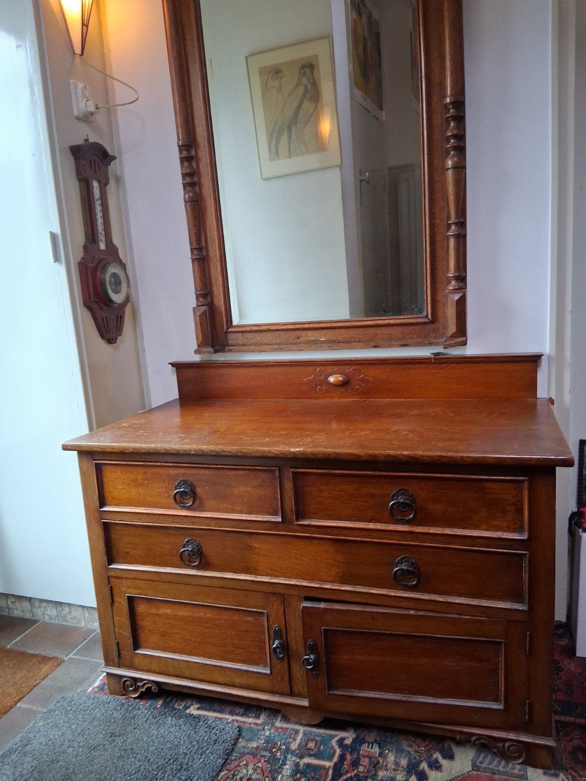 Commode antiek eikenhout met spiegel, Ophalen