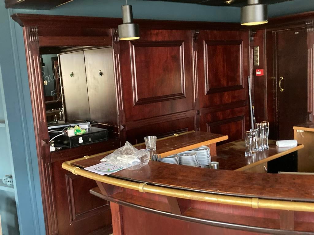 Complete houten bar met achterwand en verlichting, Huis en Inrichting, Barren, Ophalen, Gebruikt