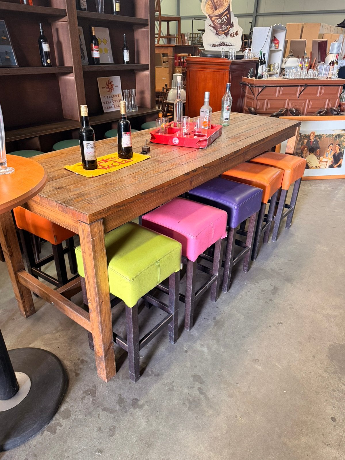 Statafel hangtafel met krukken set 240x80 cm 10 persoons, Ophalen of Verzenden, Gebruikt