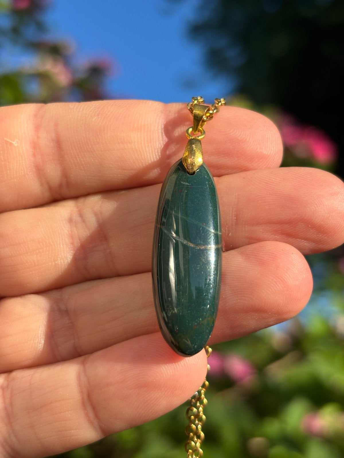 Bloedsteen Edelsteen Ketting - Roestvrijstaal, Sieraden, Tassen en Uiterlijk, Kettingen, Nieuw, Ophalen of Verzenden, Steen of Mineraal