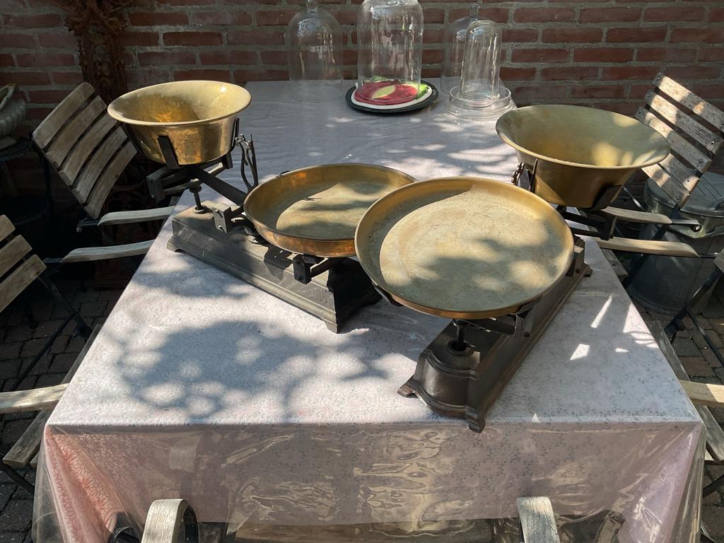 Antieke Weegschalen met Koperen Schalen - Set van 2, Ophalen of Verzenden