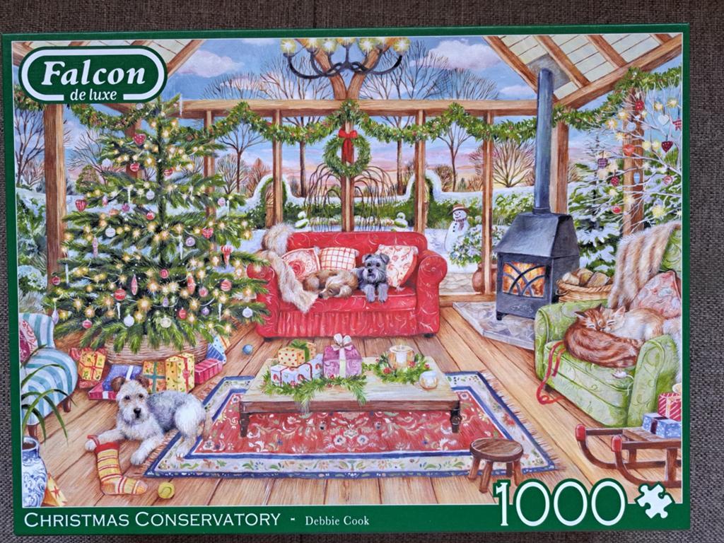 Falcon de luxe puzzel 1000 stukjes - Christmas Conservatory, Ophalen of Verzenden, 500 t/m 1500 stukjes, Zo goed als nieuw, Legpuzzel